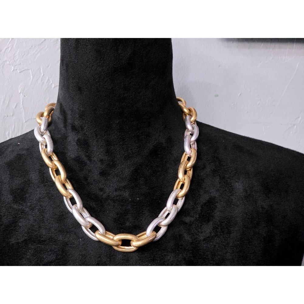 Canvas Jewelry 2Tone Chunky Link Necklace Matte Gold Silver Tone Mixed Metal 21"